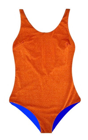 Bañador entero color naranja con lurex plata