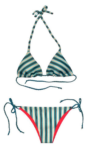 Bikini de cortina de canalé de rayas de colores. Braguita a juego.