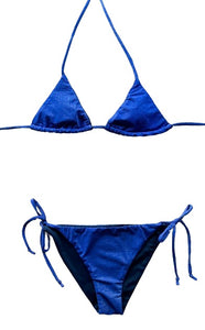 Bikini de cortina de lurex azul eléctrico. Braguita y cintas a juego.