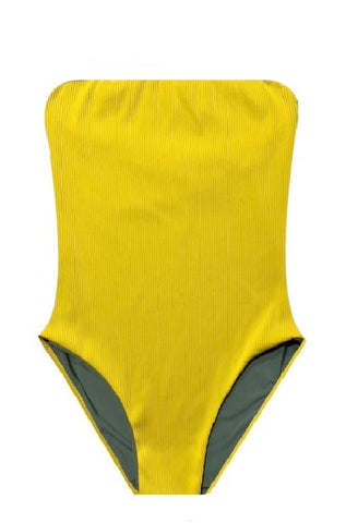 Bañador bandeau de canalé color amarillo yema