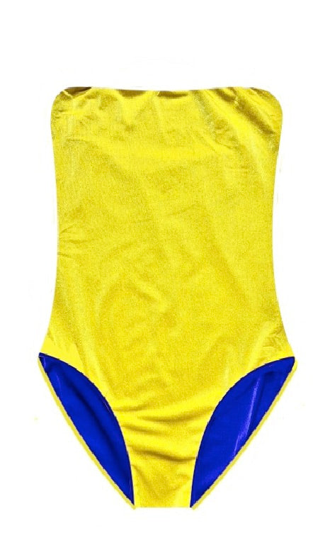 Bañador bandeau amarillo lurex