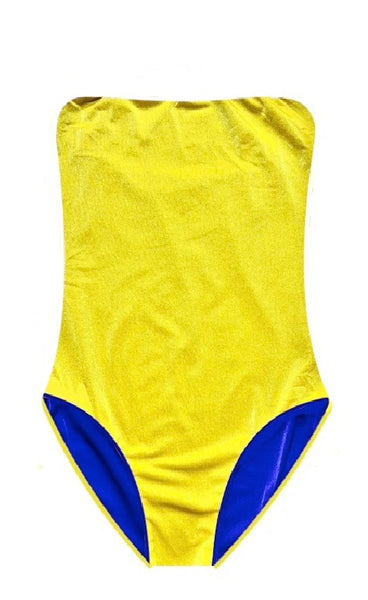 Bañador bandeau amarillo lurex